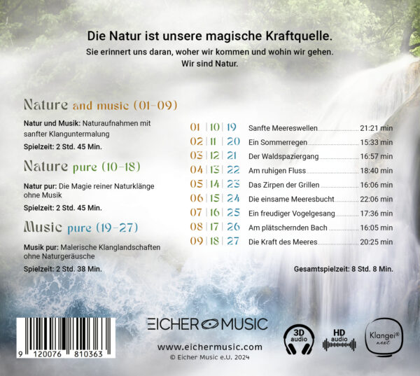 Magic Nature, Natursounds, Naturaufnahmen, Klangei next, Entspannungsmusik, Tiefenentspannung, Vogelgezwitscher, Meeresrauschen, Bach, Wald, Grillen, 3D-Audio, 3D-Aufnahmen, Binaural